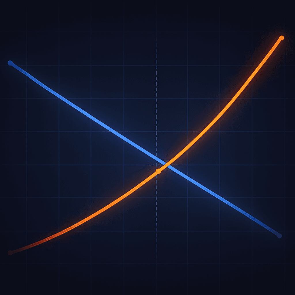 Intersecting trend lines illustrating SEO decline and AEO growth between 2024 and 2026