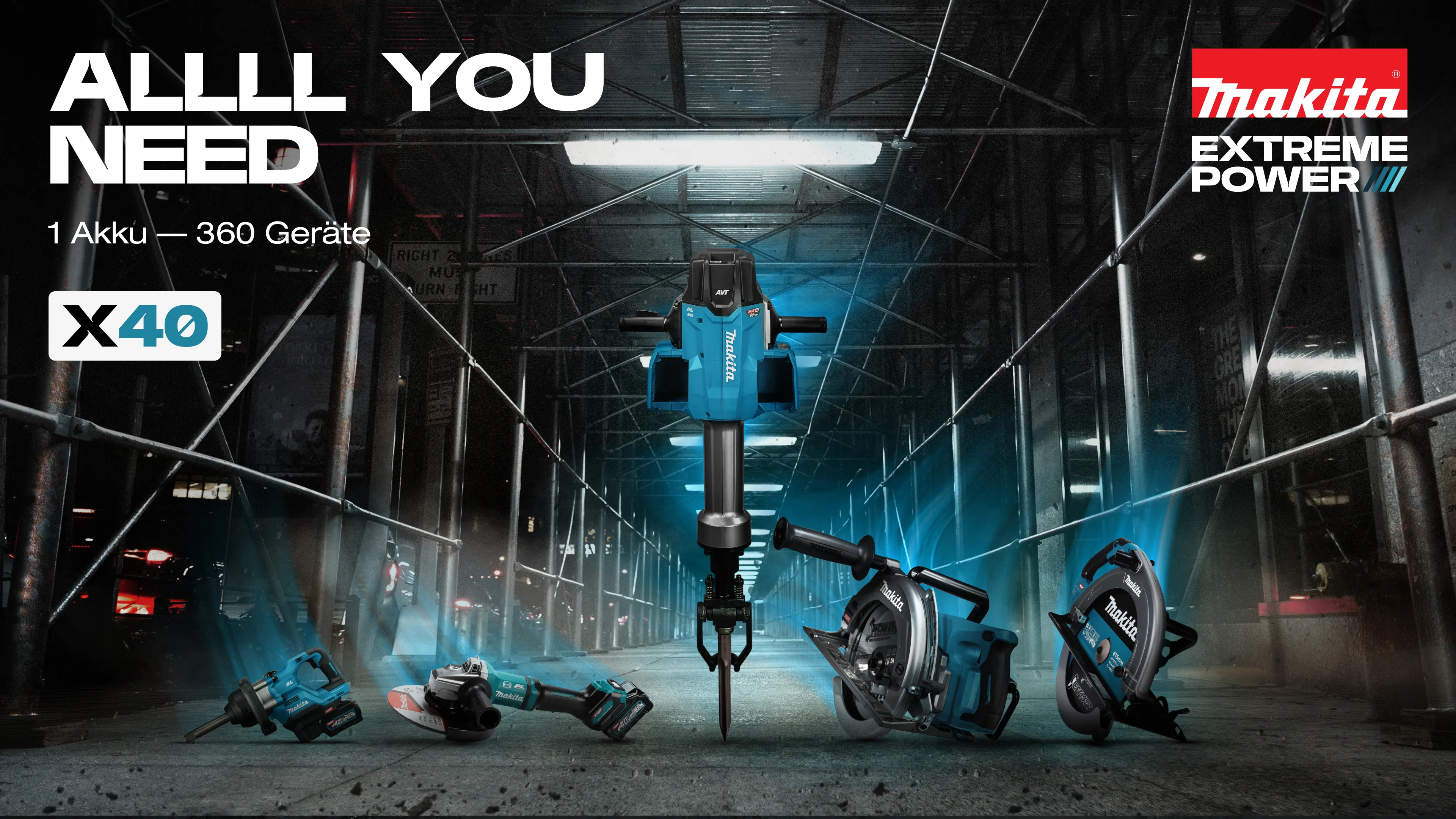 Tools at a construction site at night