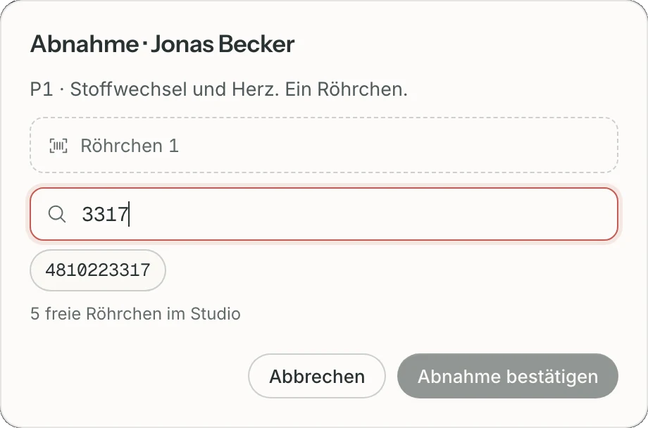 Partner-Portal: Abnahme, Barcode suchen