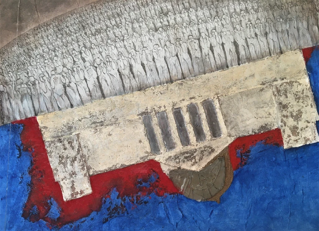 Affentheater, 2019. Mixed media on hardboard. By: Barbara Walker