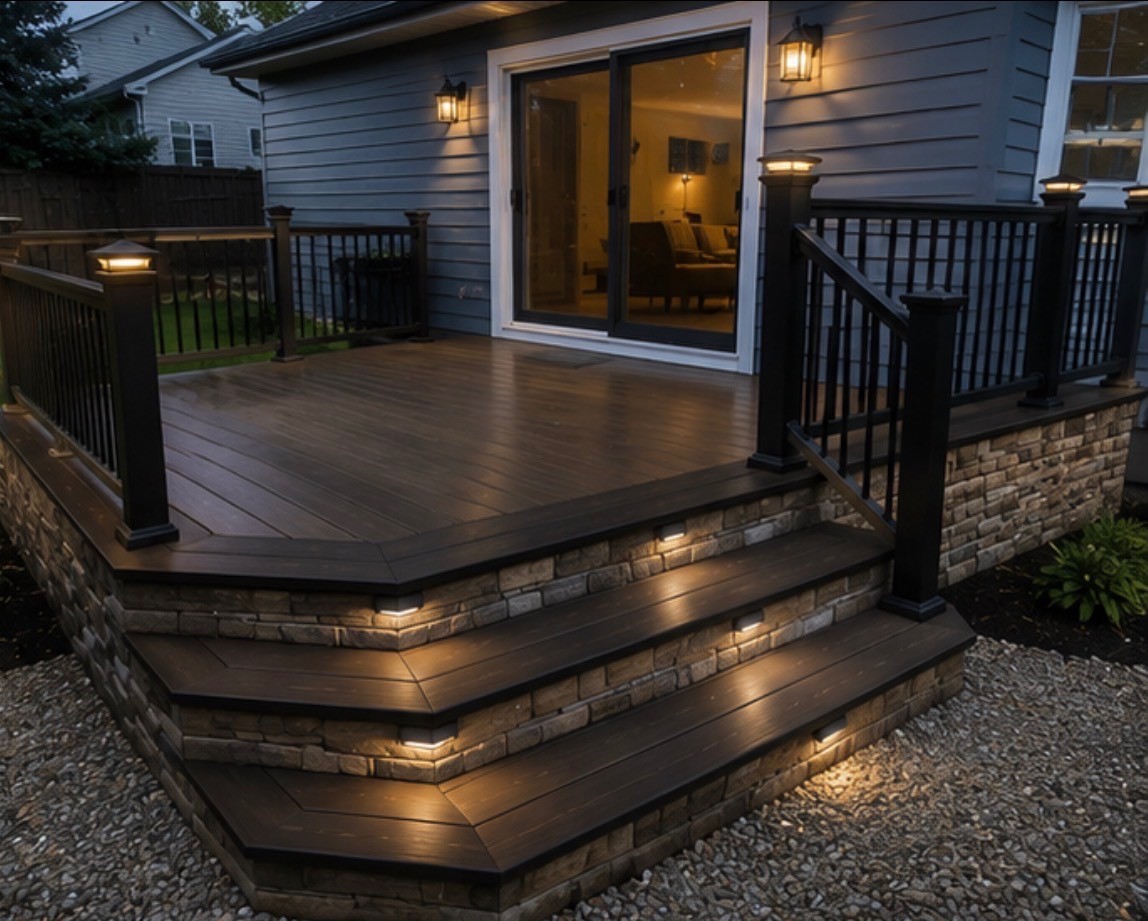 Finished deck with railing and table