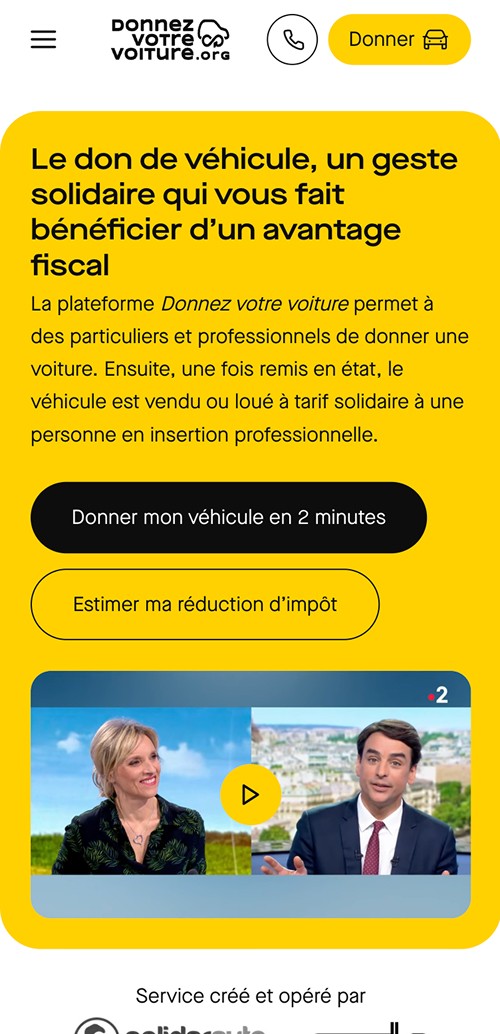 Version mobile de l'accueil du site Donnez votre voiture