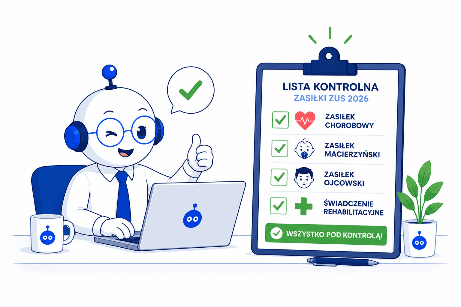 Lista kontrolna zasiłków ZUS 2026 ułatwiająca rozliczanie świadczeń chorobowych, macierzyńskich, ojcowskich i rehabilitacyjnych w biurze rachunkowym.