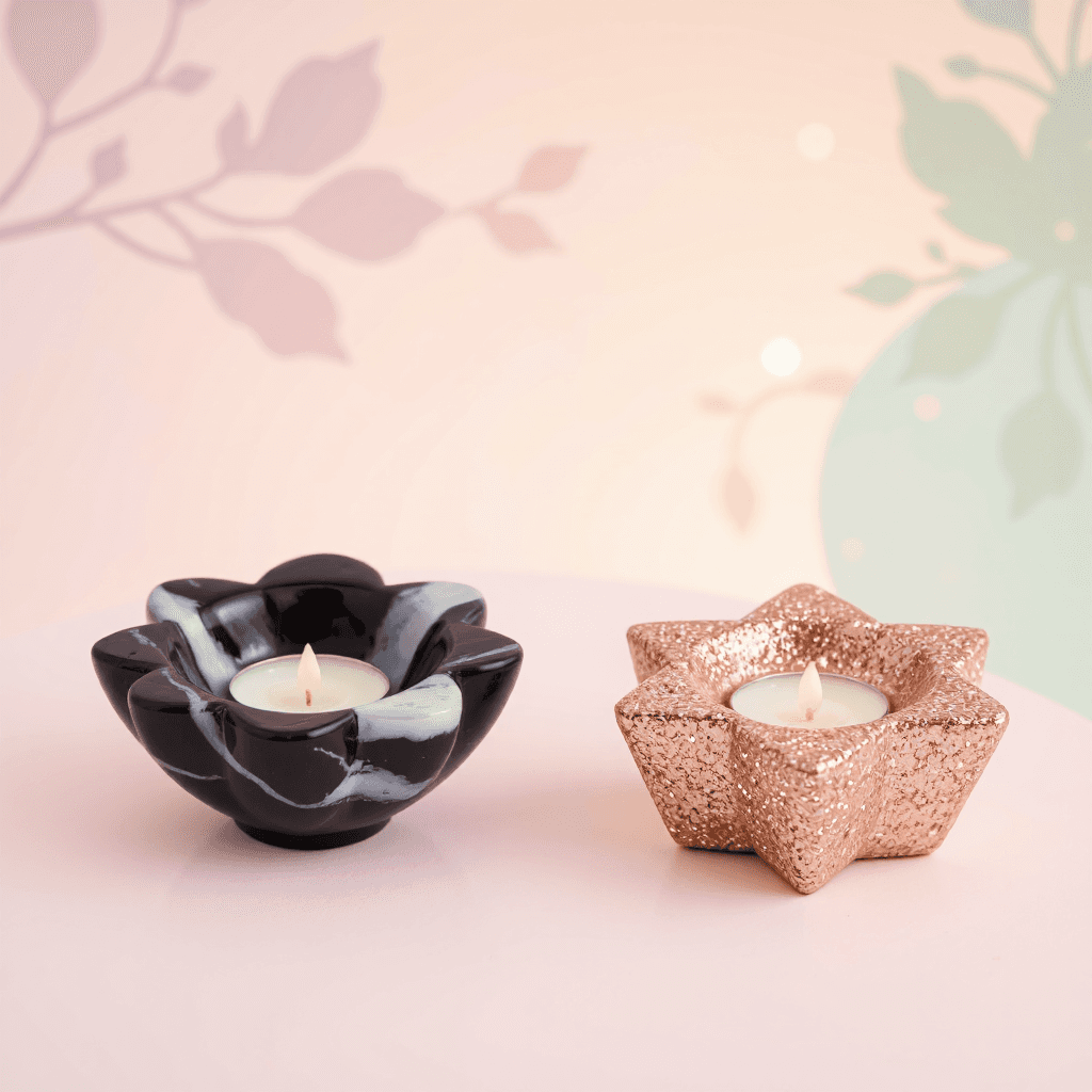 product photography of set of decorative candle holders