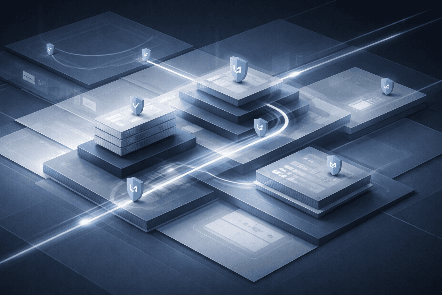 bstract fintech illustration showing regulated escrow infrastructure and secure fund flows.