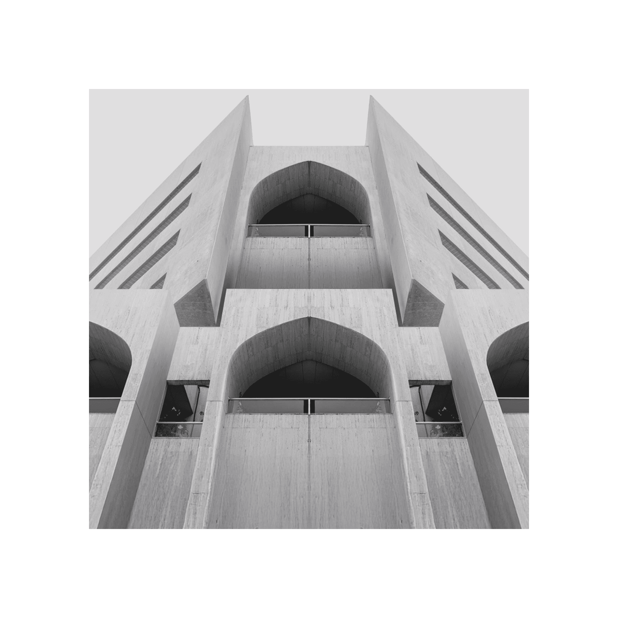 Index collection image, a forced perspective of a building with arches 