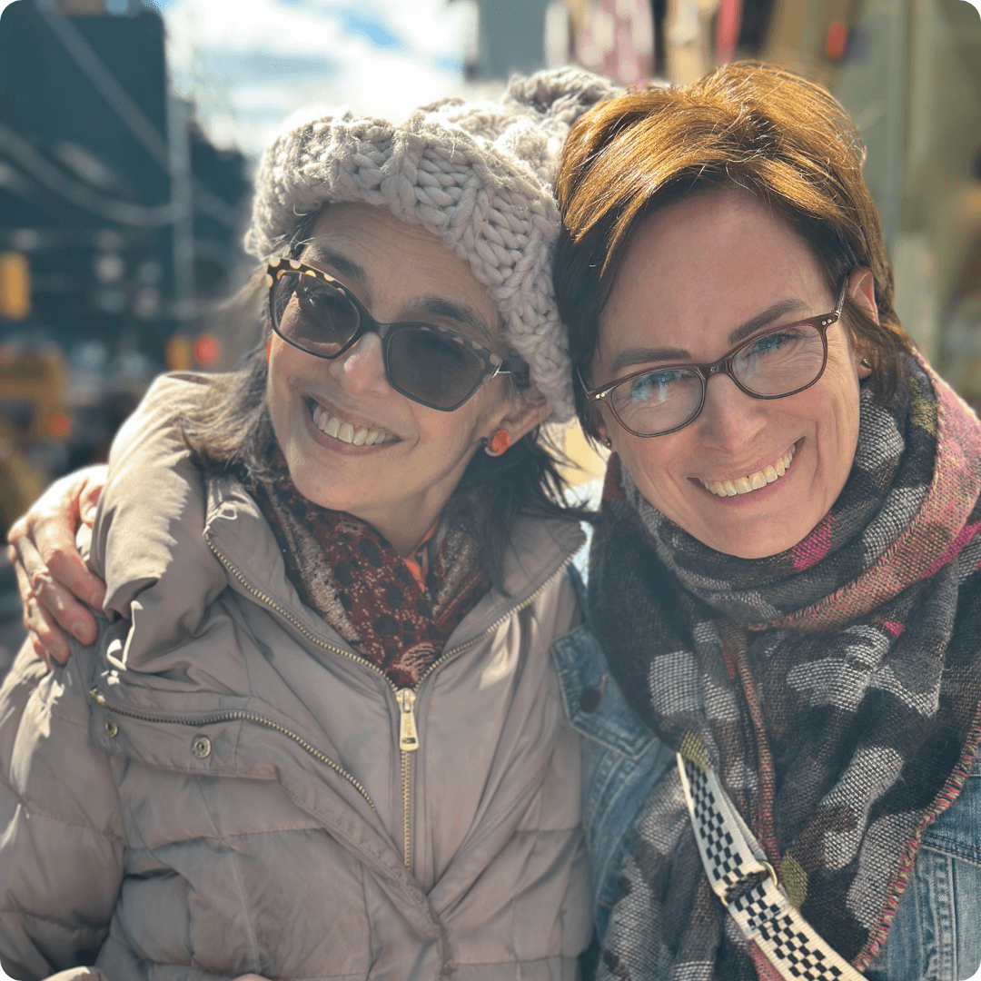 emily cherkin and lenore skenazy smiling