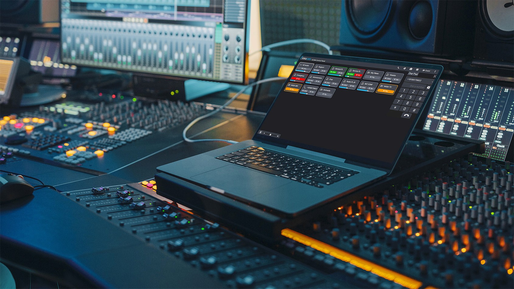 VCOM WebRTC Control Panel on a laptop