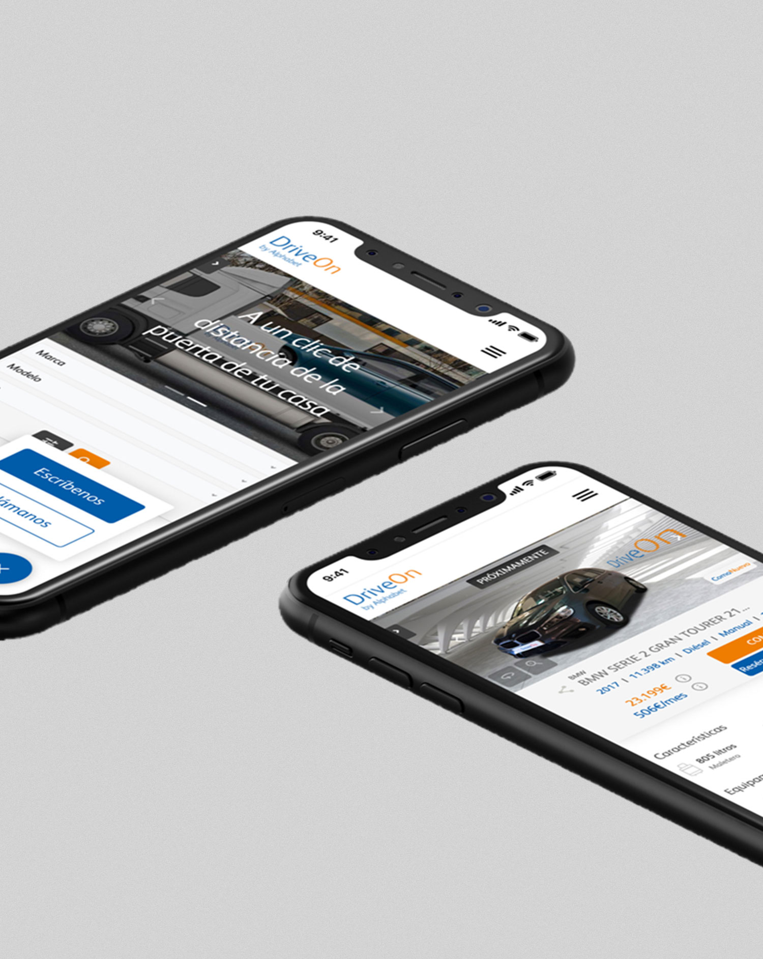 Portfolio Thankium: Aplicación móvil de DriveOn con interfaz de compra de autos.