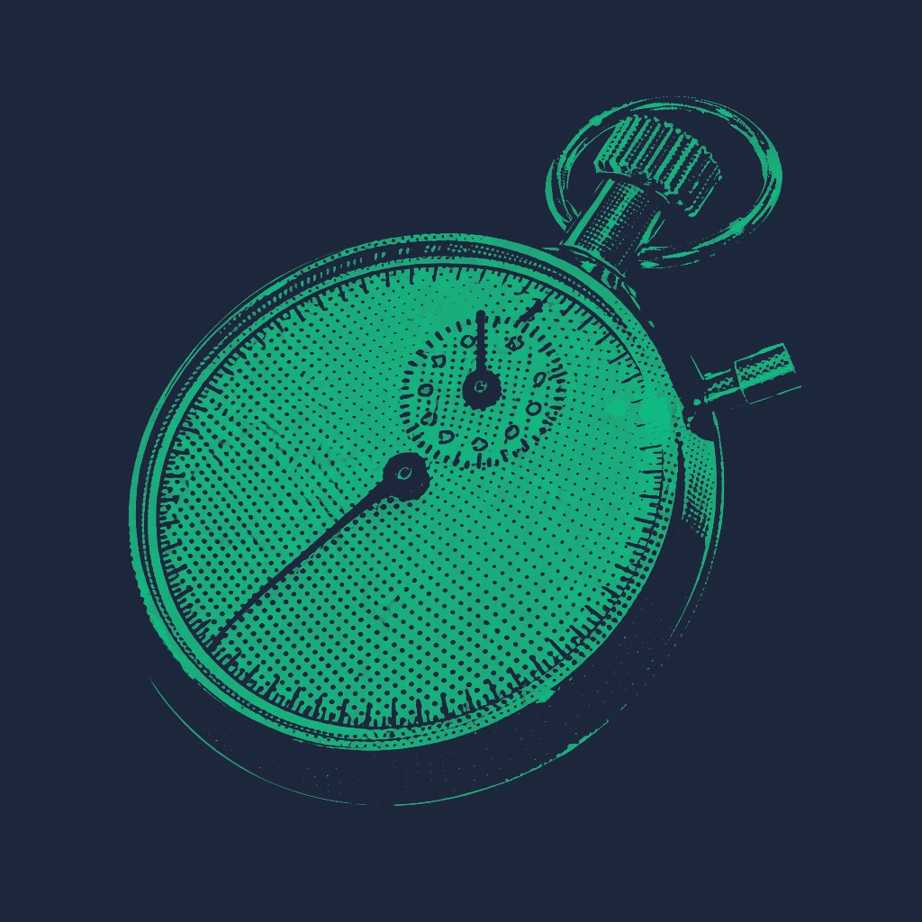 Vintage-style mechanical stopwatch illustration, signifying time-tracking or pace of play.