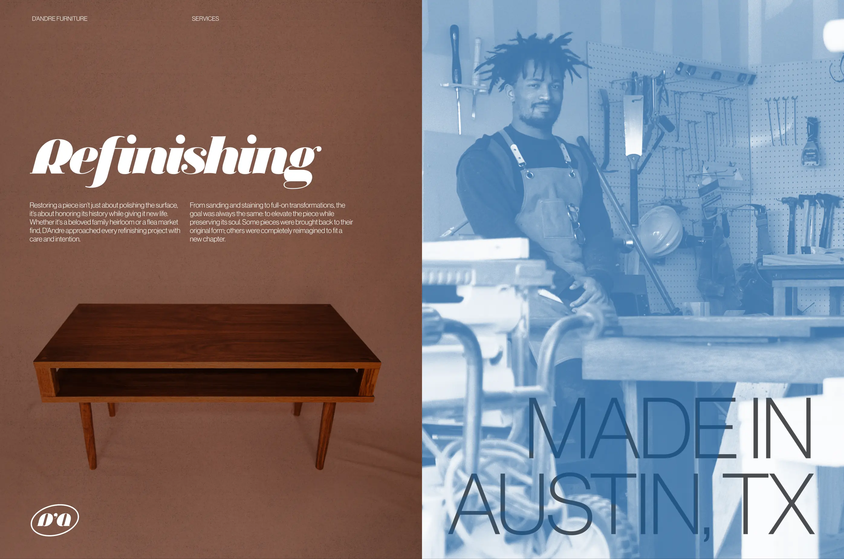 D’Andre Furniture — Alternate split layout with portrait and furniture — Creative direction