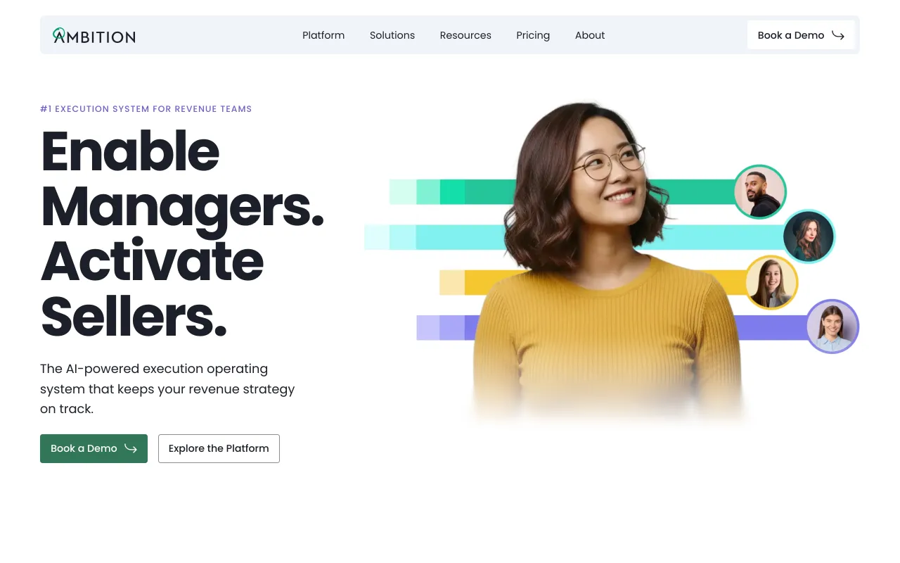 Ambition homepage, sales execution and gamification platform