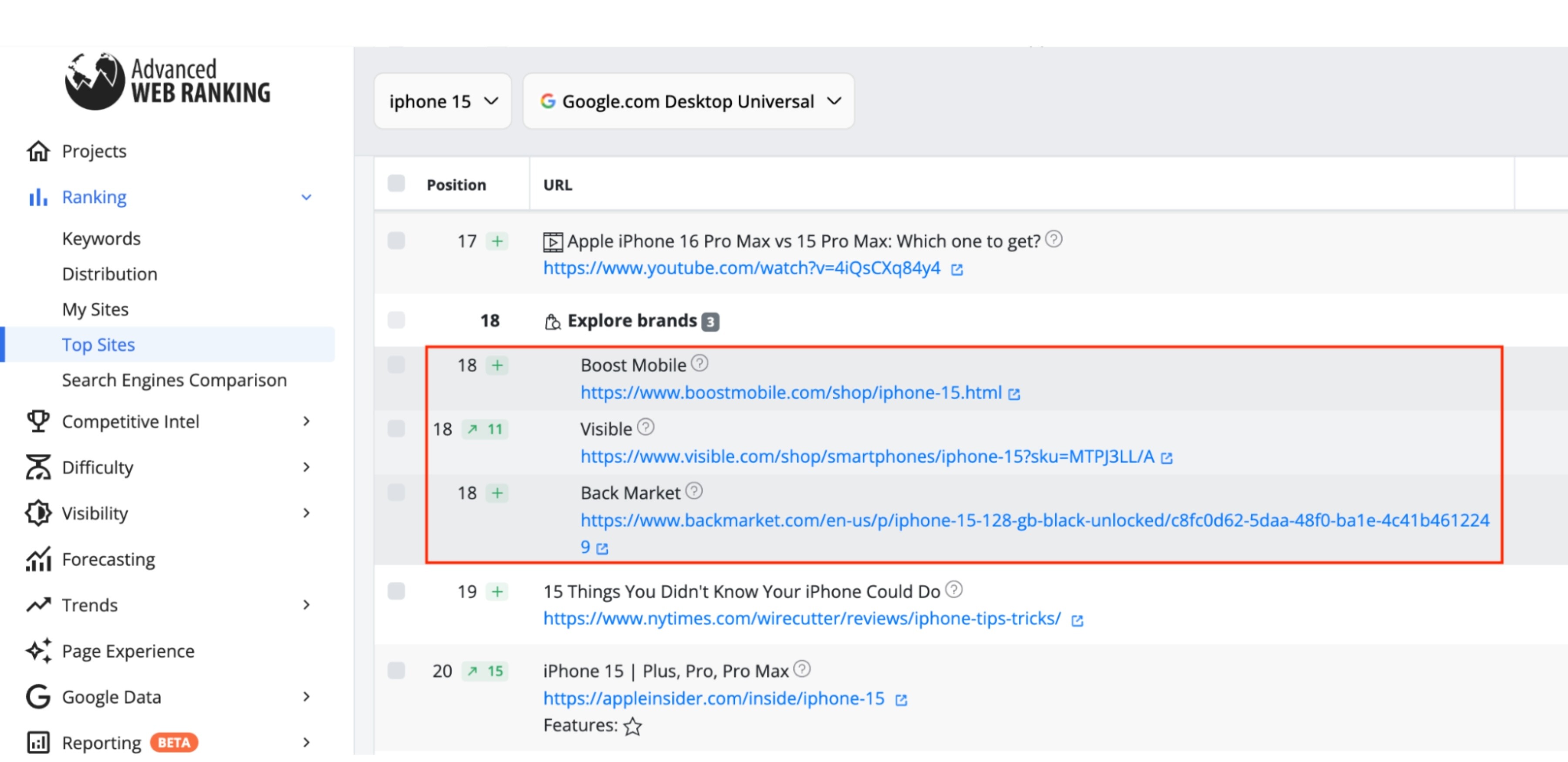 On the search results pages, users can expand the questions to read answers or access additional questions by clicking the "More considerations" button. However, in Advanced Web Ranking, only the URLs of the questions visible on the list are reported as ranking.    When found in the SERPs retrieved from Google, the questions featured in the Buying Guide will be reported on the same ranking position, as they are part of the same search result element.    Do you have any further questions or need more information about this product update? Don't hesitate to get in touch with our dedicated support team.