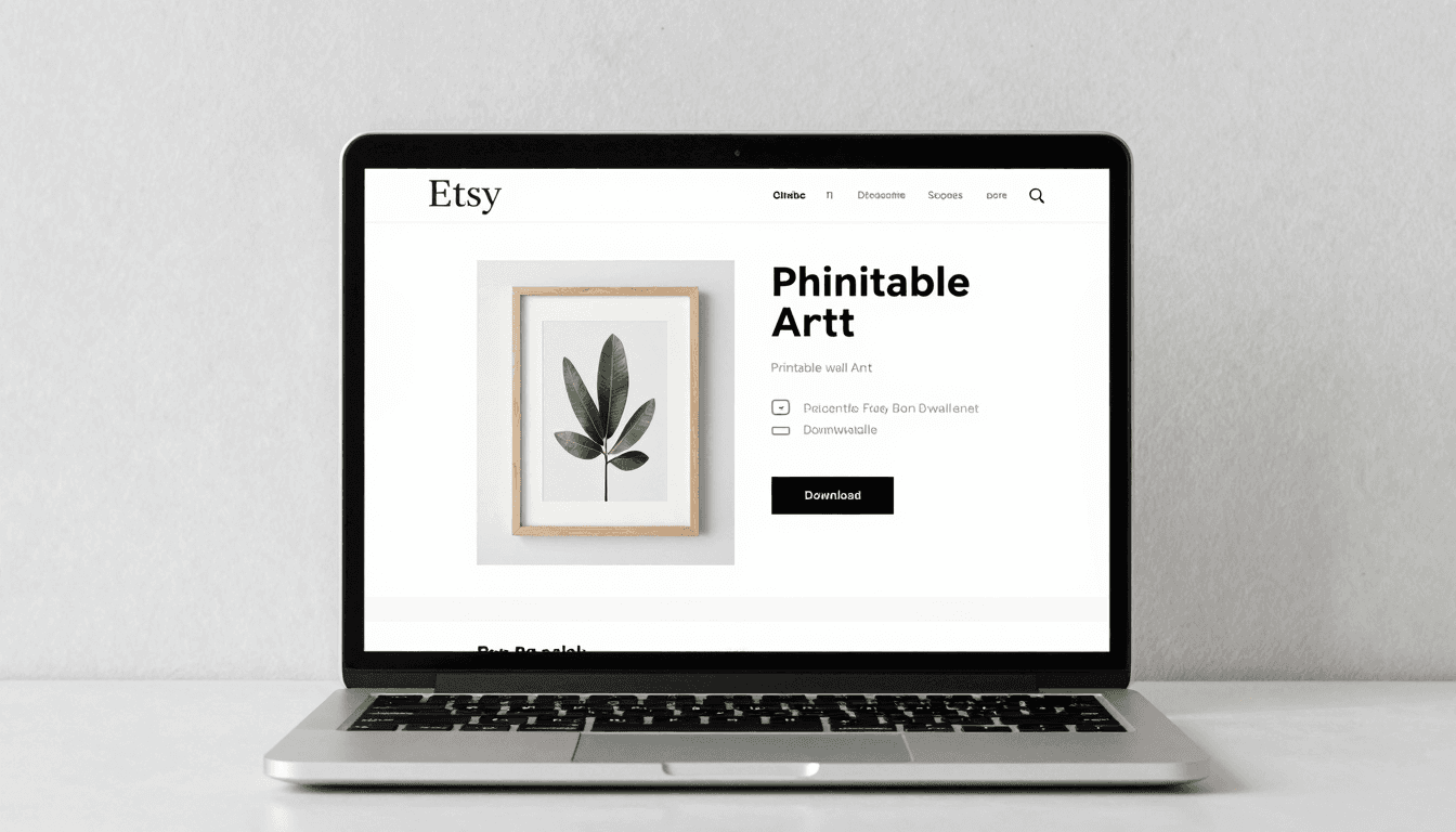 Etsy digital product listing showing printable wall art for passive income