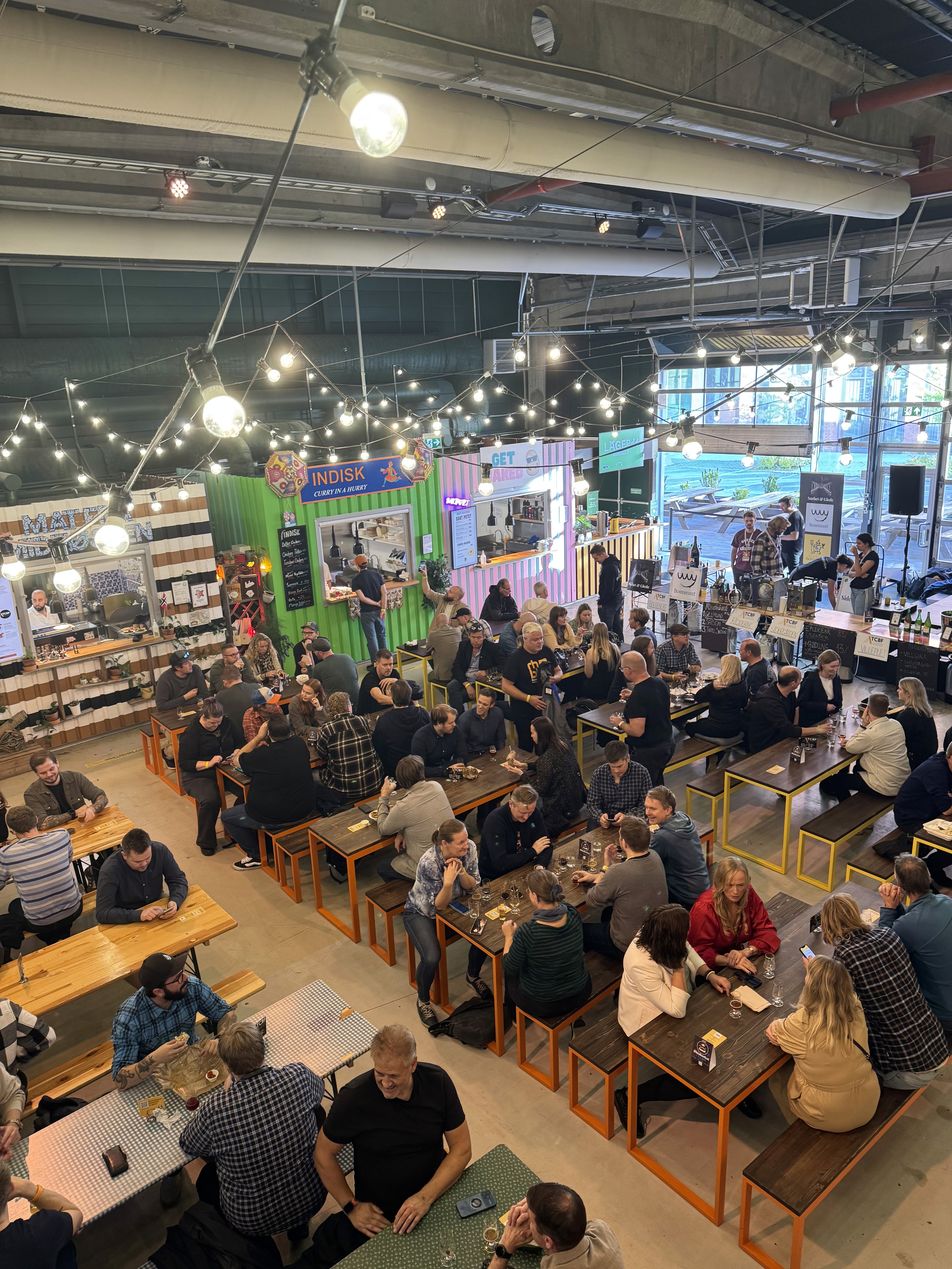 Cozy café interior with bar and hanging lights