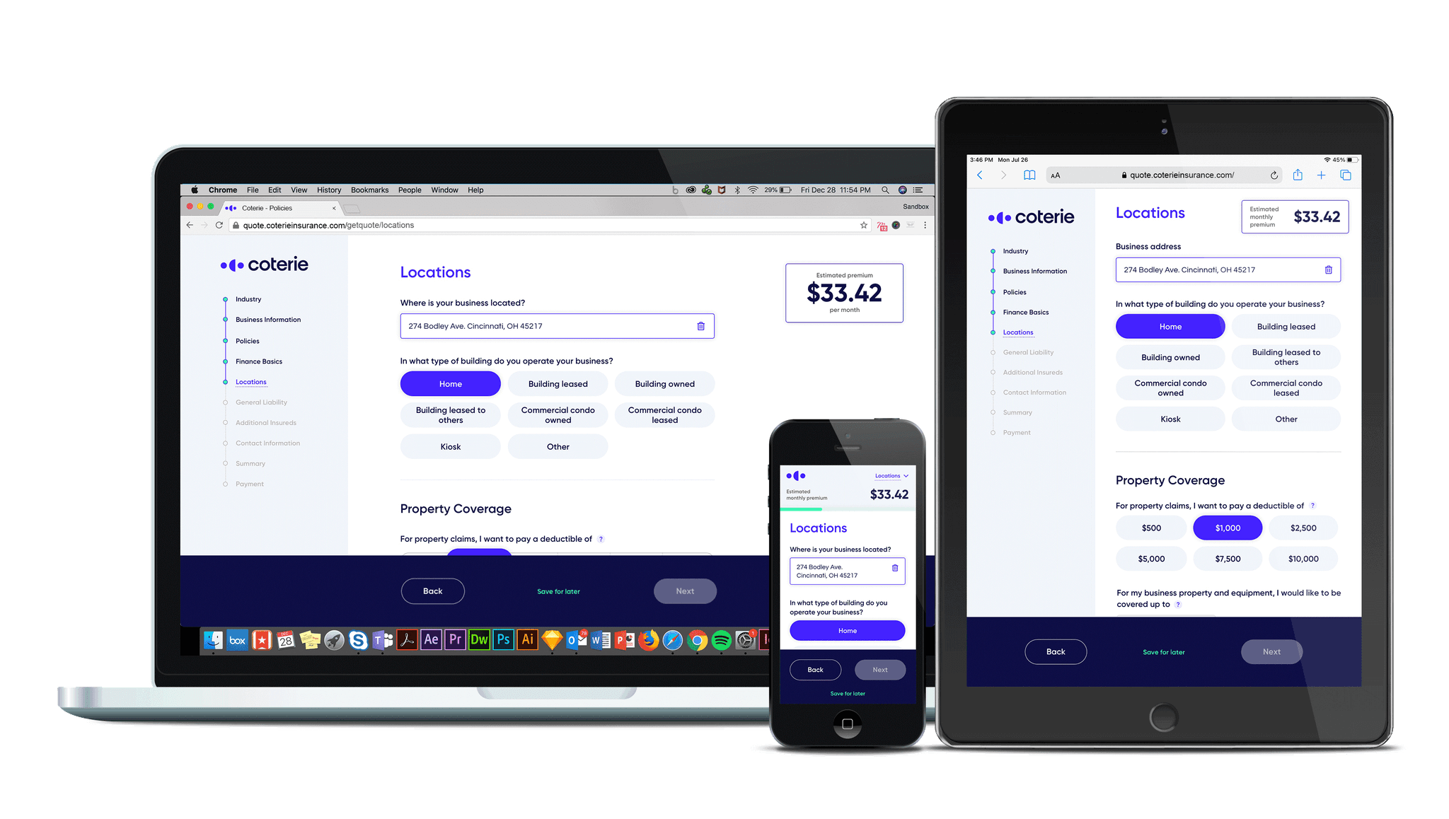 Quote flow on mobile and desktop