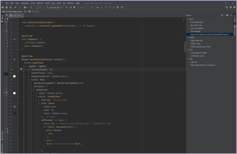 The new tree view in Pieces for JetBrains.