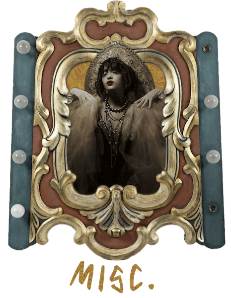 misc portfolio section button, with image of an antique carrousel frame containing Sage modelling 