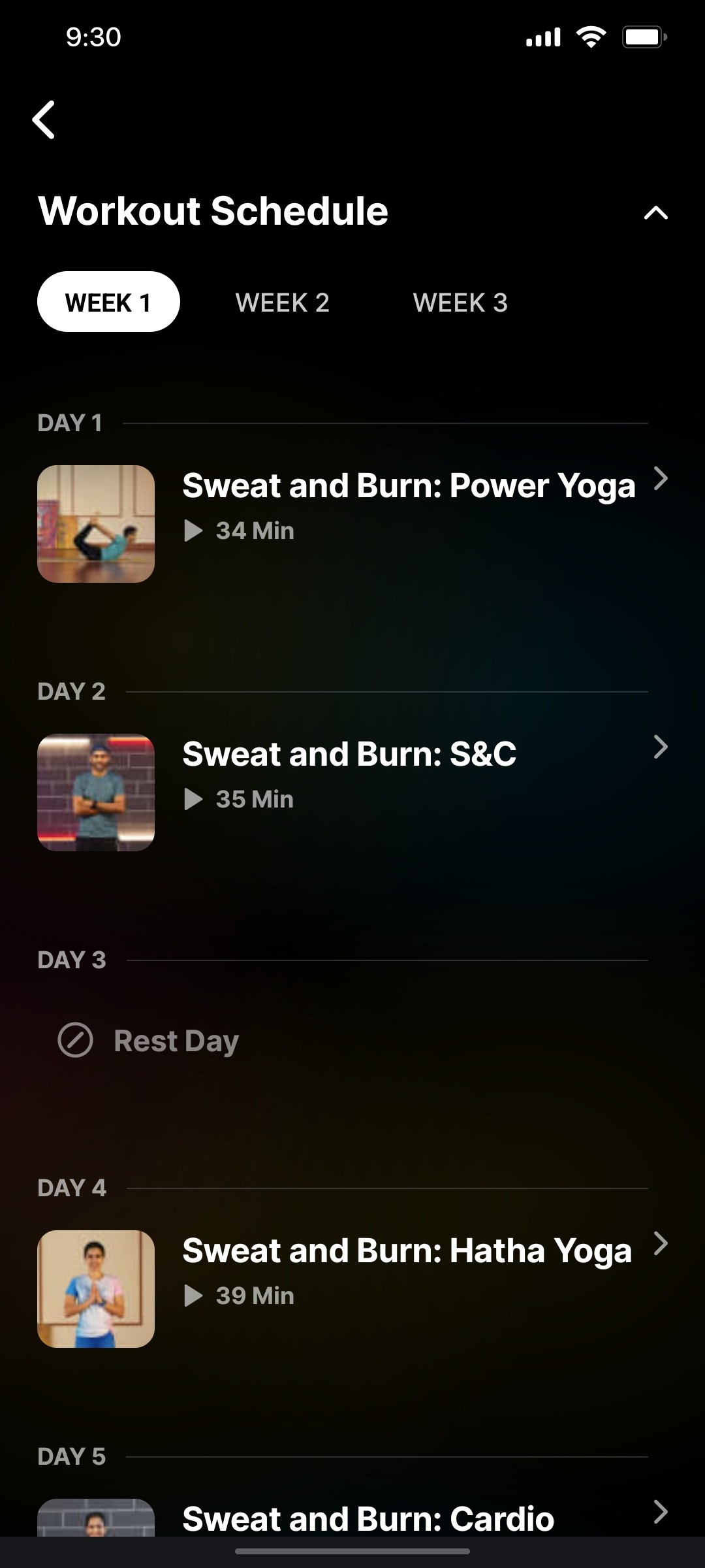 Cult.fit App Workout Schedule Screen