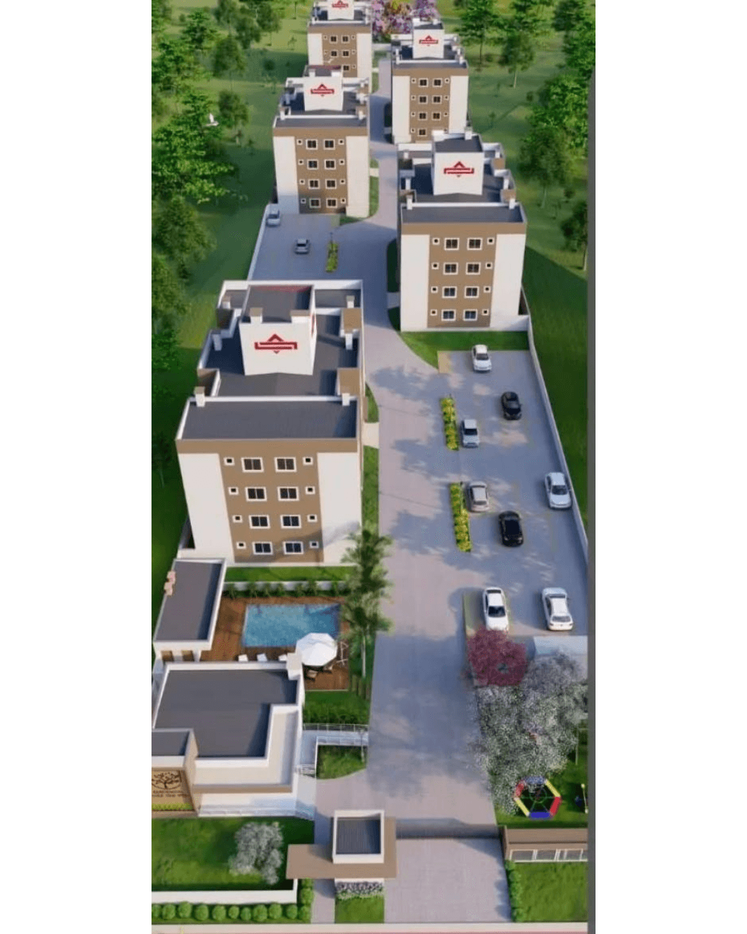 A modern brick house with a two-car garage, well-manicured lawn, and clear blue sky in the background.