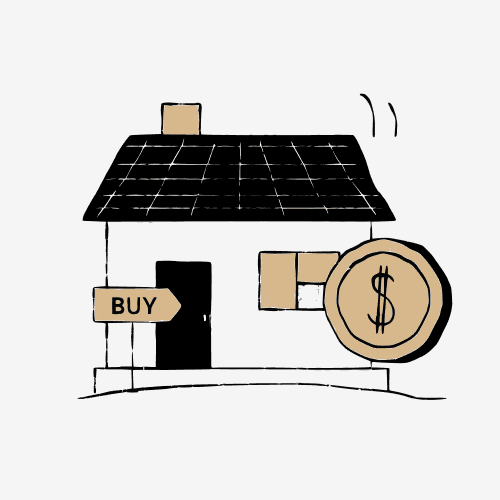 Illustration of a home with a coin, representing building principal monthly for buyers