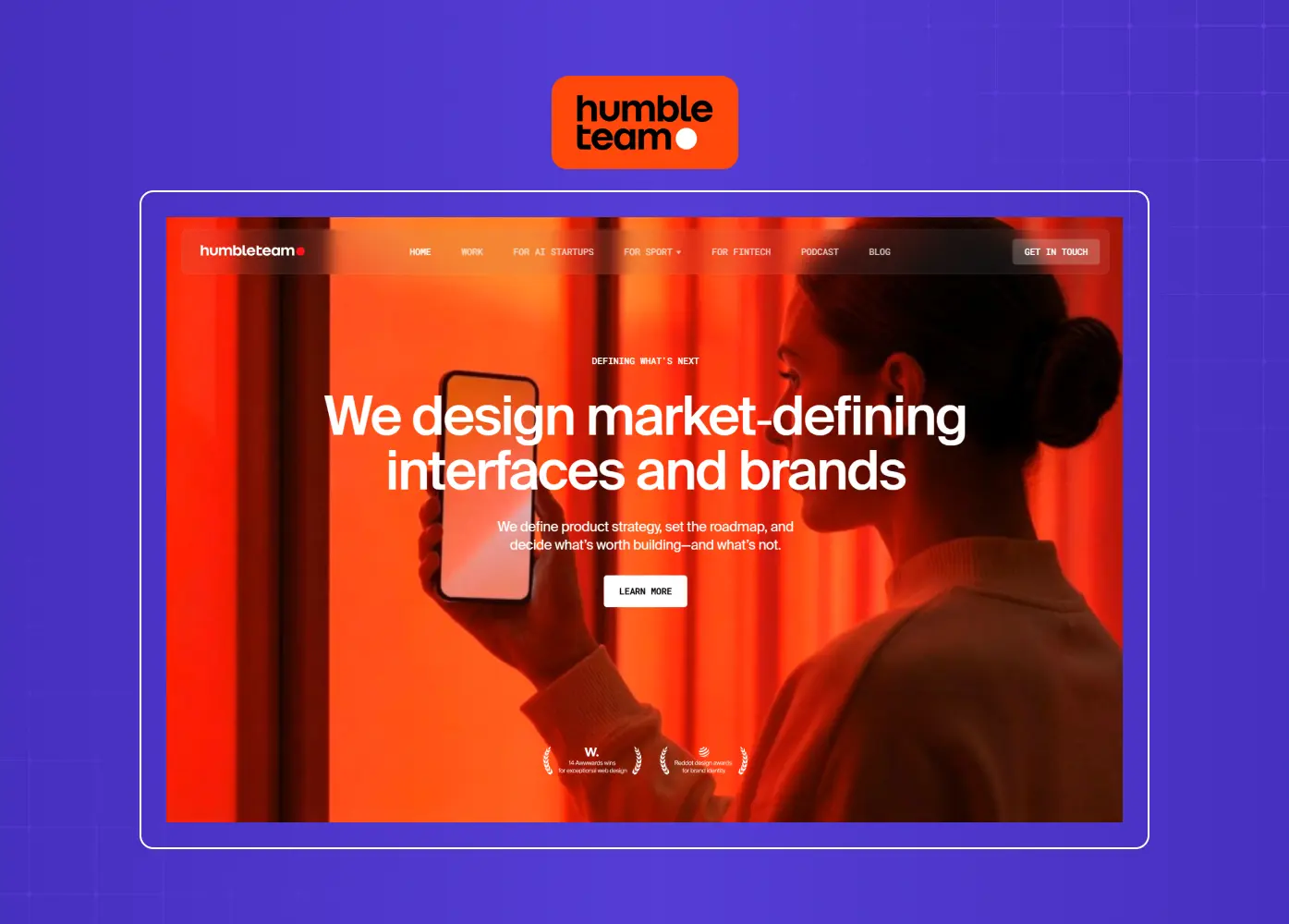 Agency landing page using large headlines, vibrant imagery, and strong visual hierarchy to communicate brand positioning.