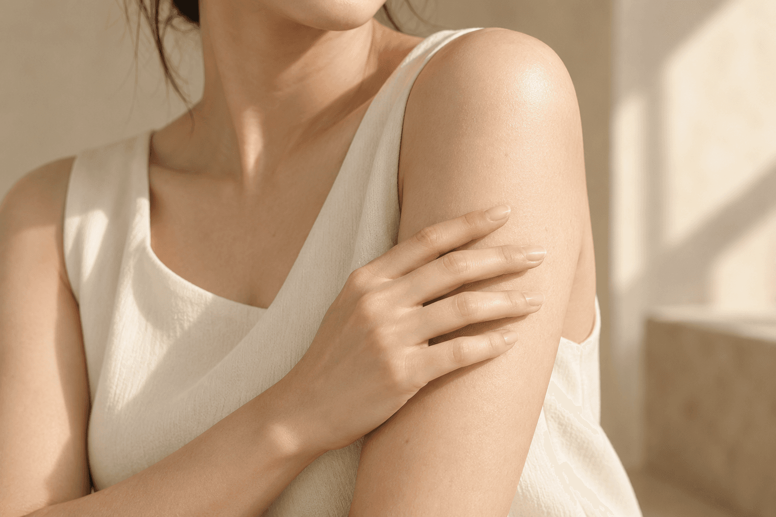 메인에서 사용한 여성 흉터 케어 모델 이미지 — 실제 시술 결과가 아닙니다