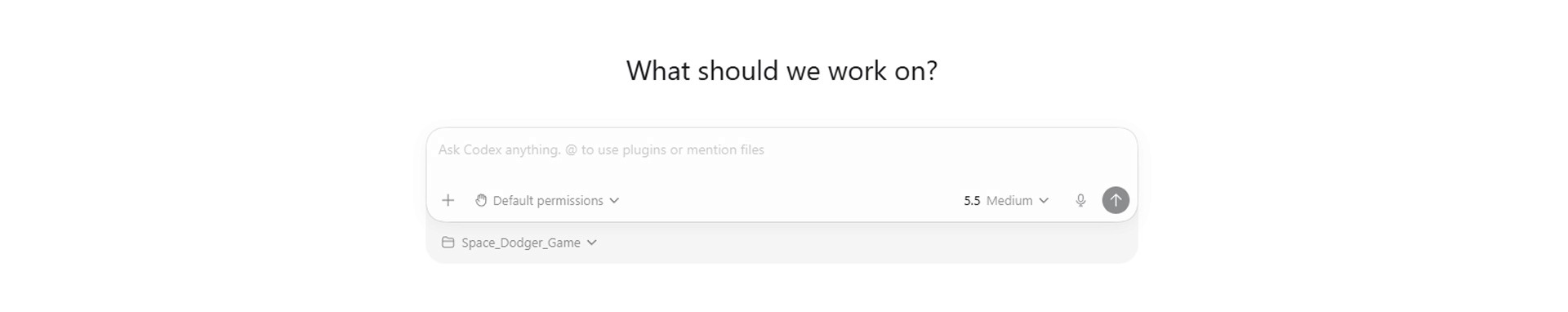 Image caption: In Codex, click Work in a project and choose Use an existing folder to connect your mini game project folder.