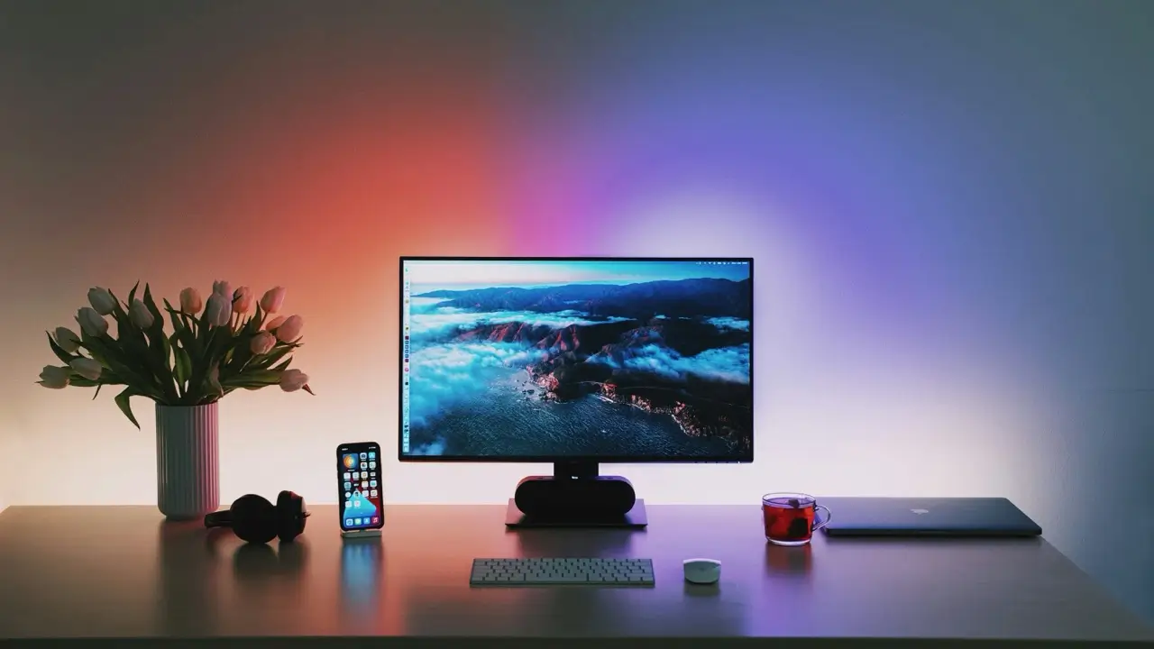 screen and devices on a desktop