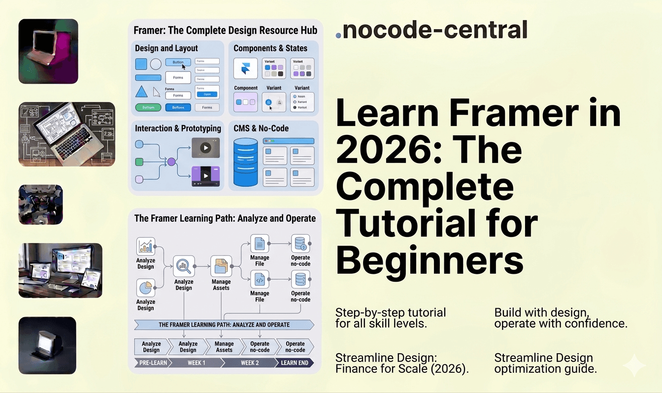 Blog header image with blog title: Learn Framer in 2026: The Complete Tutorial for Beginners