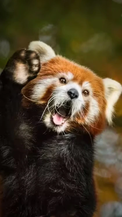 Waving red panda portrait