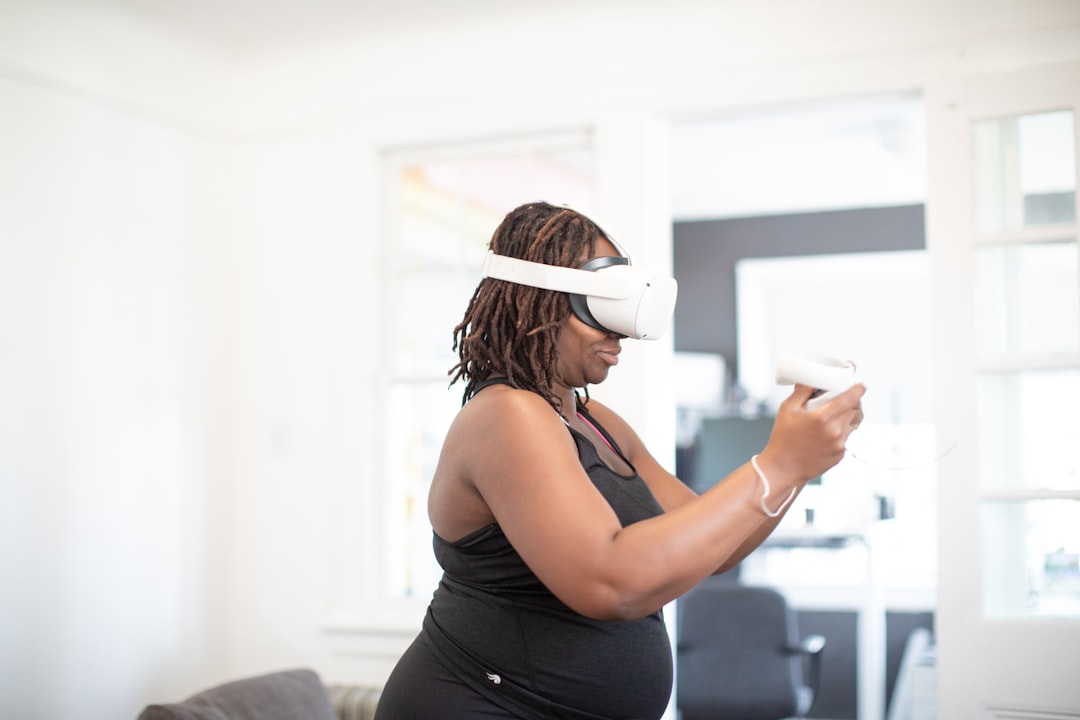 a woman wearing a vr headset