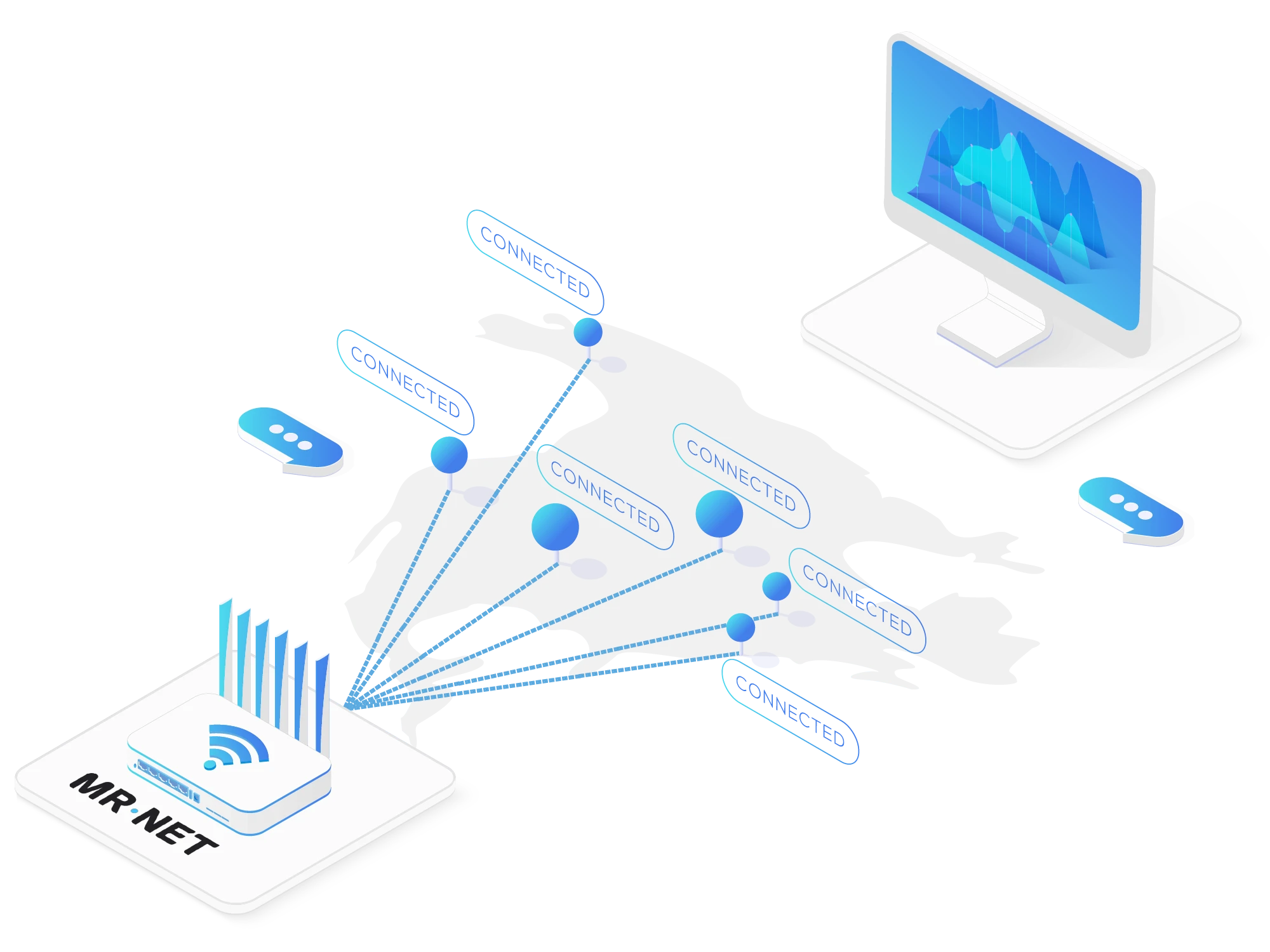 Illustration of a secure cloud management platform dashboard connected to multiple network endpoints for scalable IT infrastructure