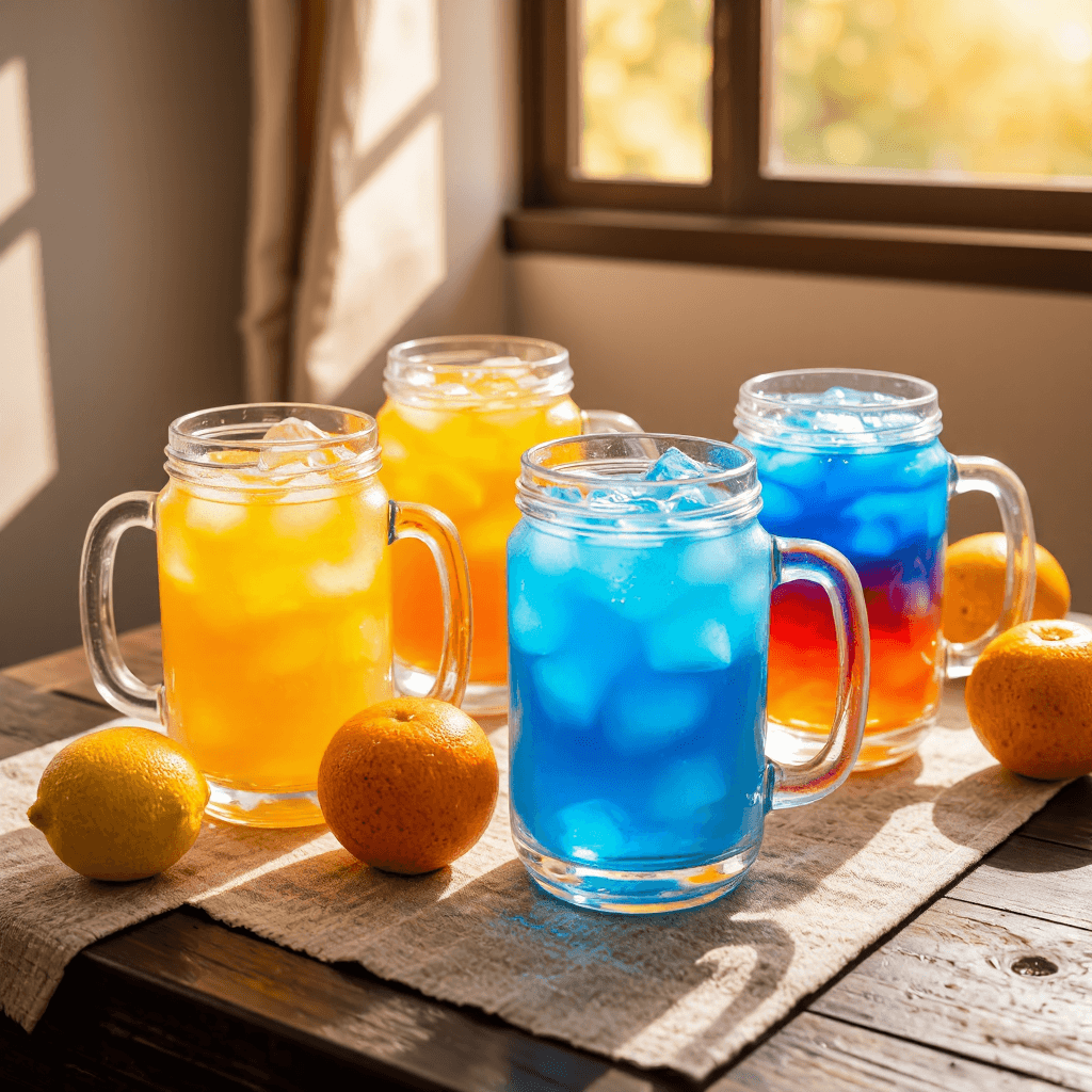 product photography of set of colorful beverage mugs