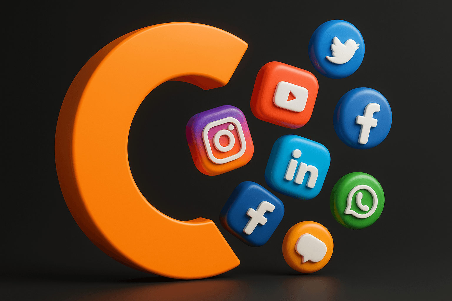 Social media icons with half white and half black background