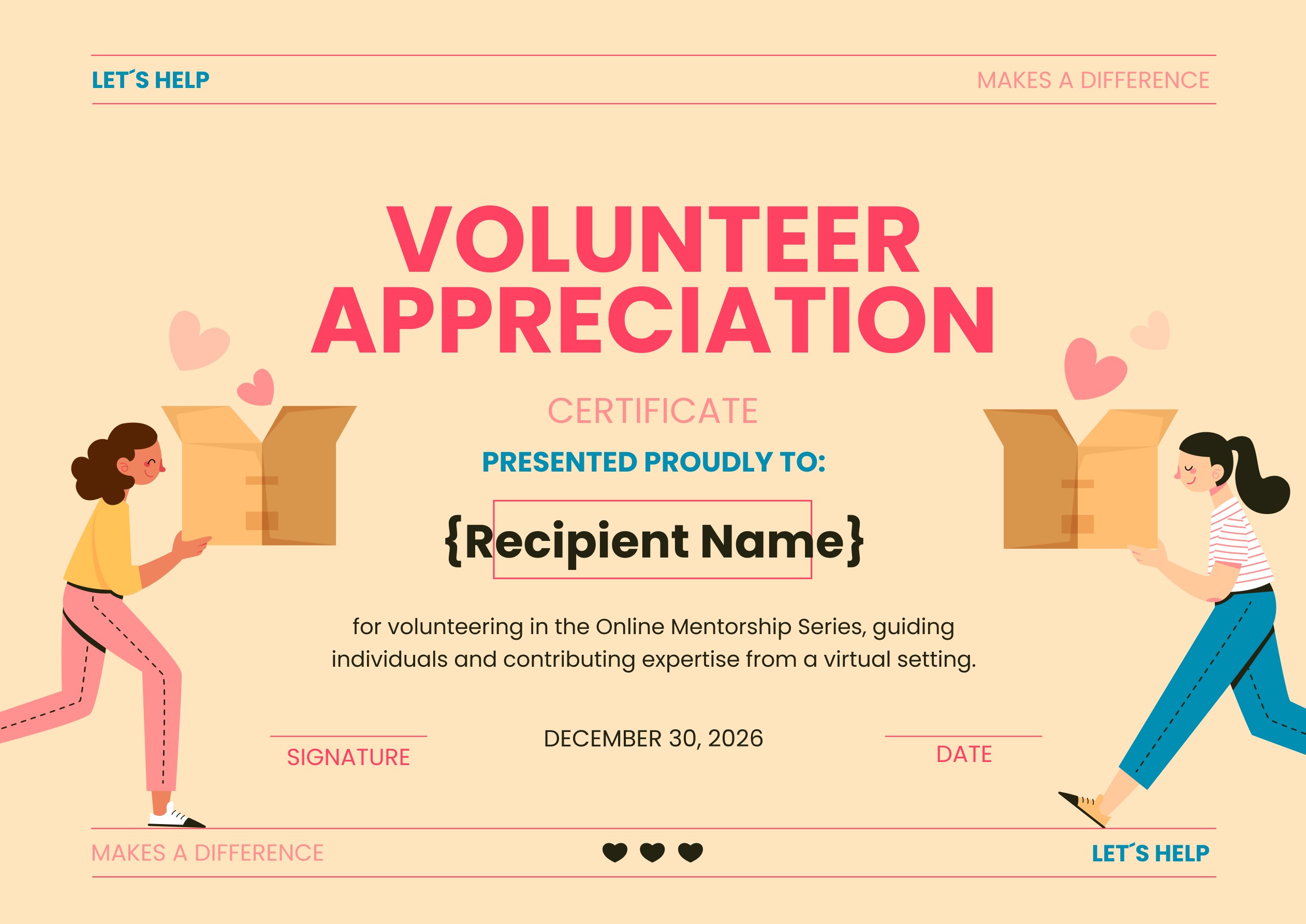 Wauld - Artistic and minimalistic volunteer appreciation certificate template