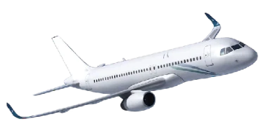 Airplane flying over mountains at sunset