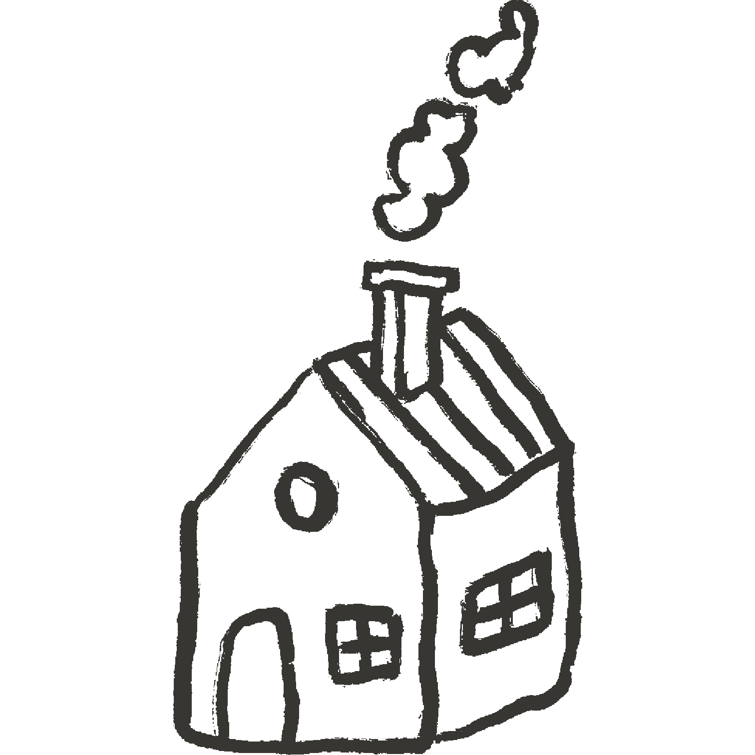 drawing of a house with smoke coming out of its chimney