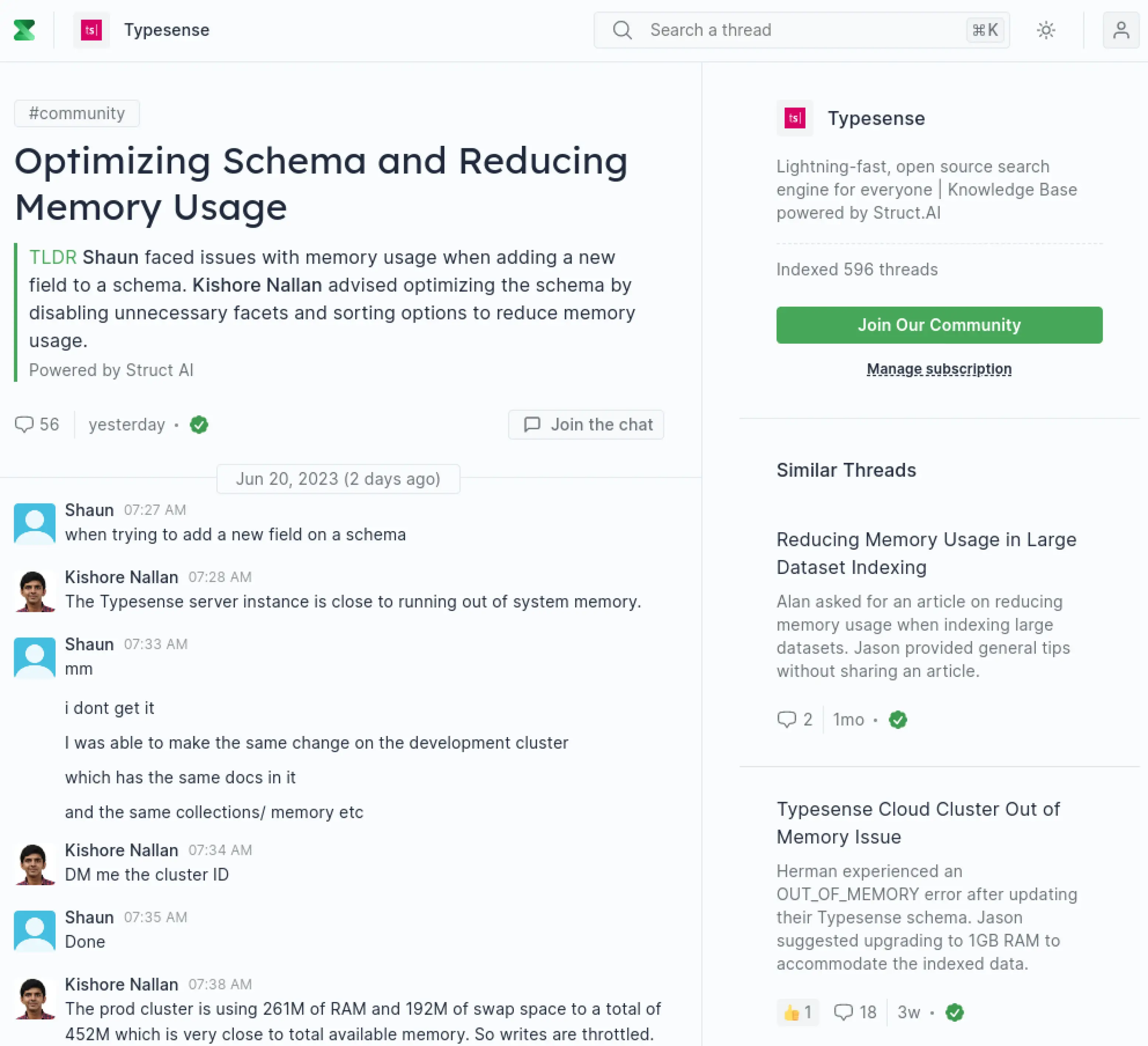 Struct app's thread view UI