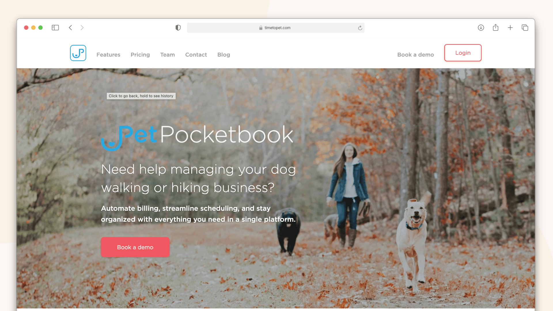 Screenshot of Petpocketbook's marketing site