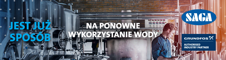 Baner internetowy SAGA promujący ponowne wykorzystanie wody — wersja pomarańczowa