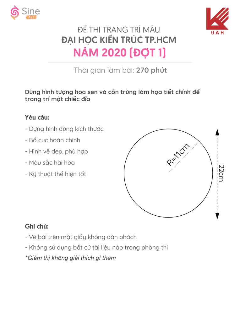 Đề thi trang trí màu Đại học Kiến Trúc TP.HCM 2020 (đợt 1)