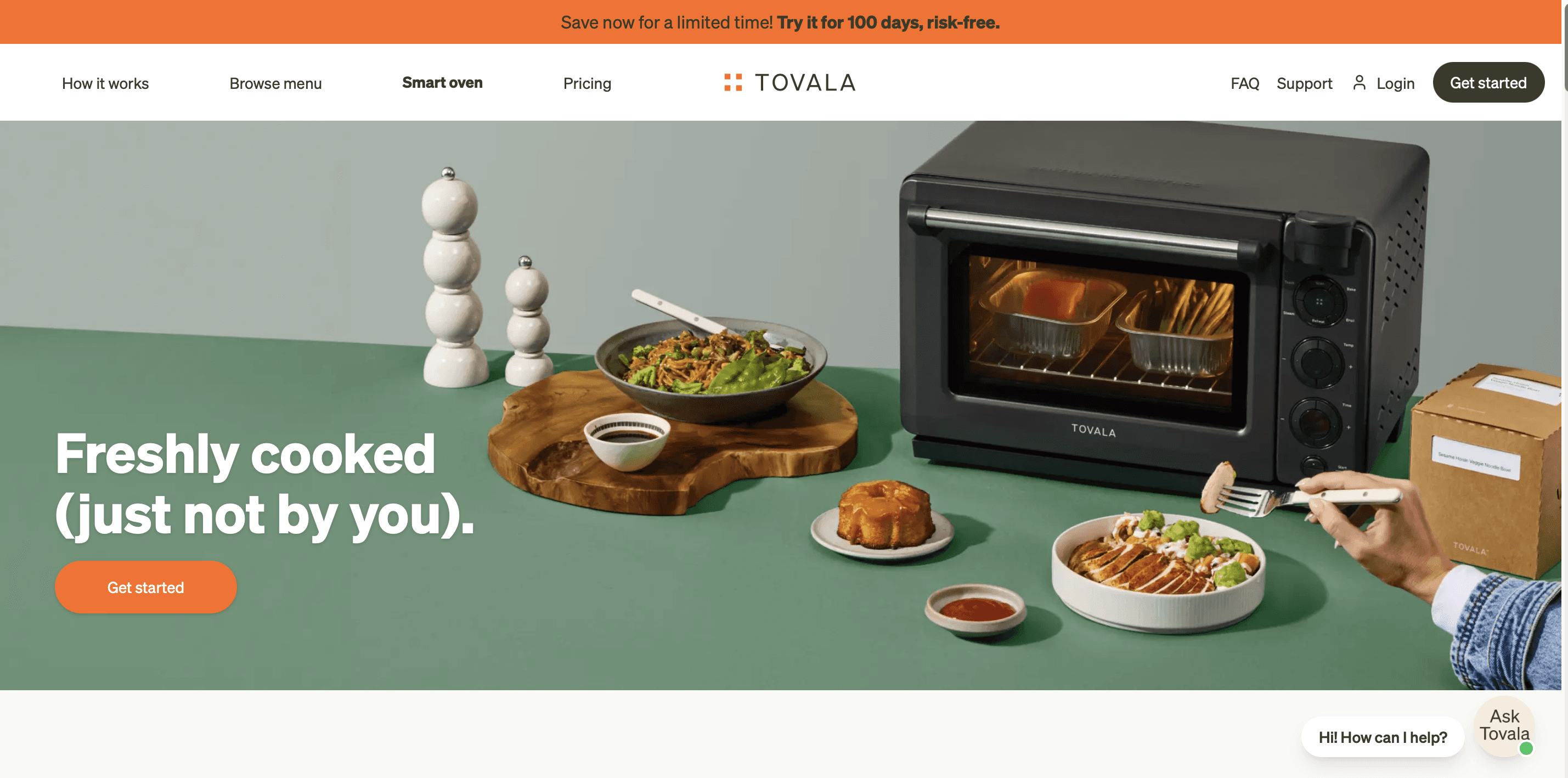 Tovala Smart Oven homepage screenshot highlighting meal kit QR code integration