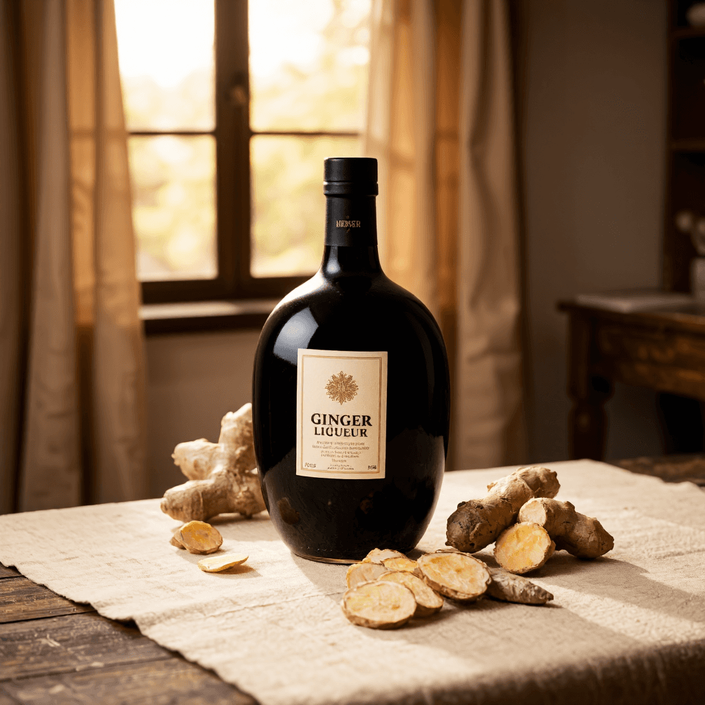 product photography of a bottle of ginger liqueur