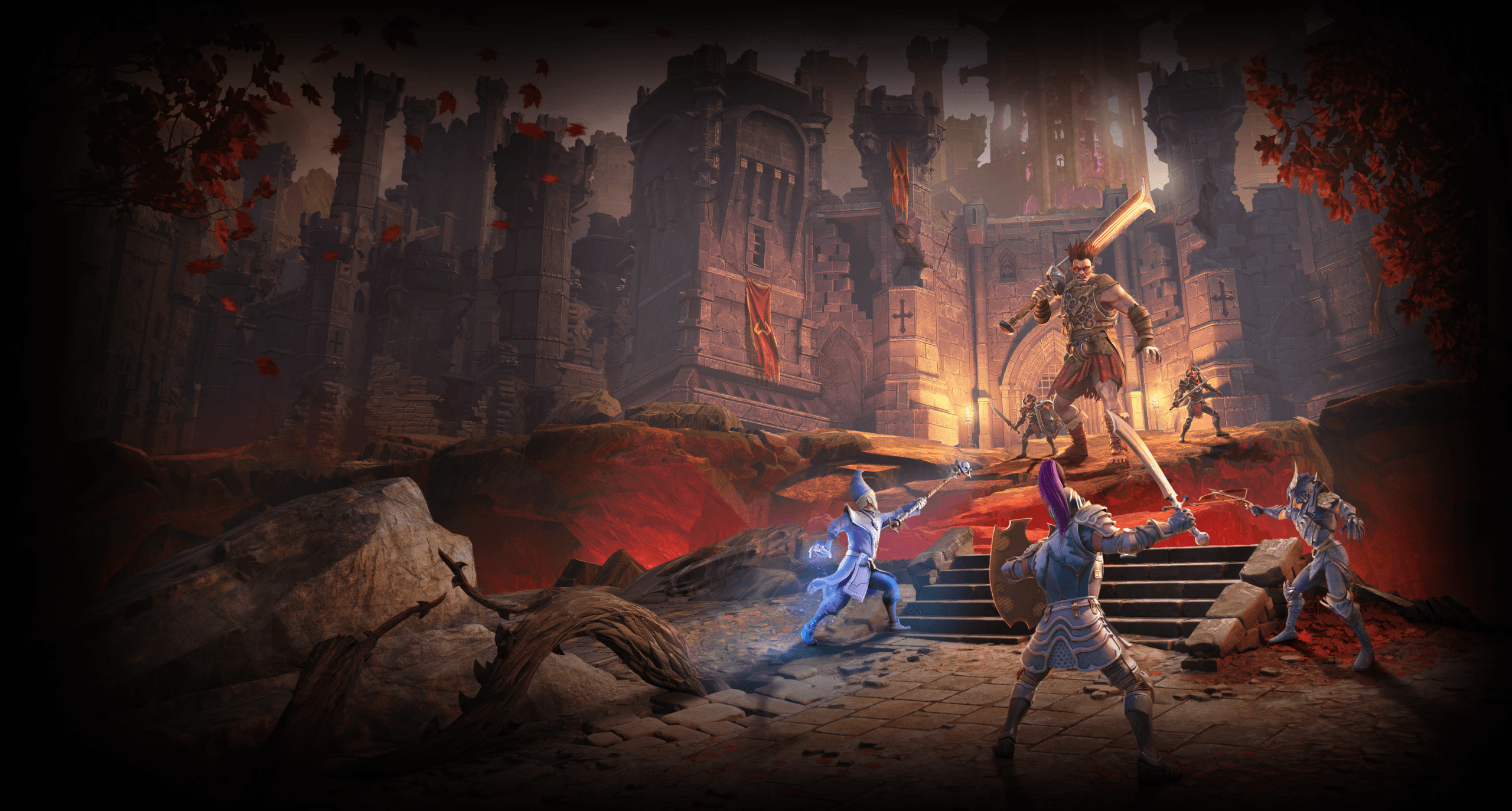 adventurer looks through archway at dragon