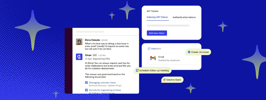 A digital interface with chat windows and a bright blue background featuring stars.