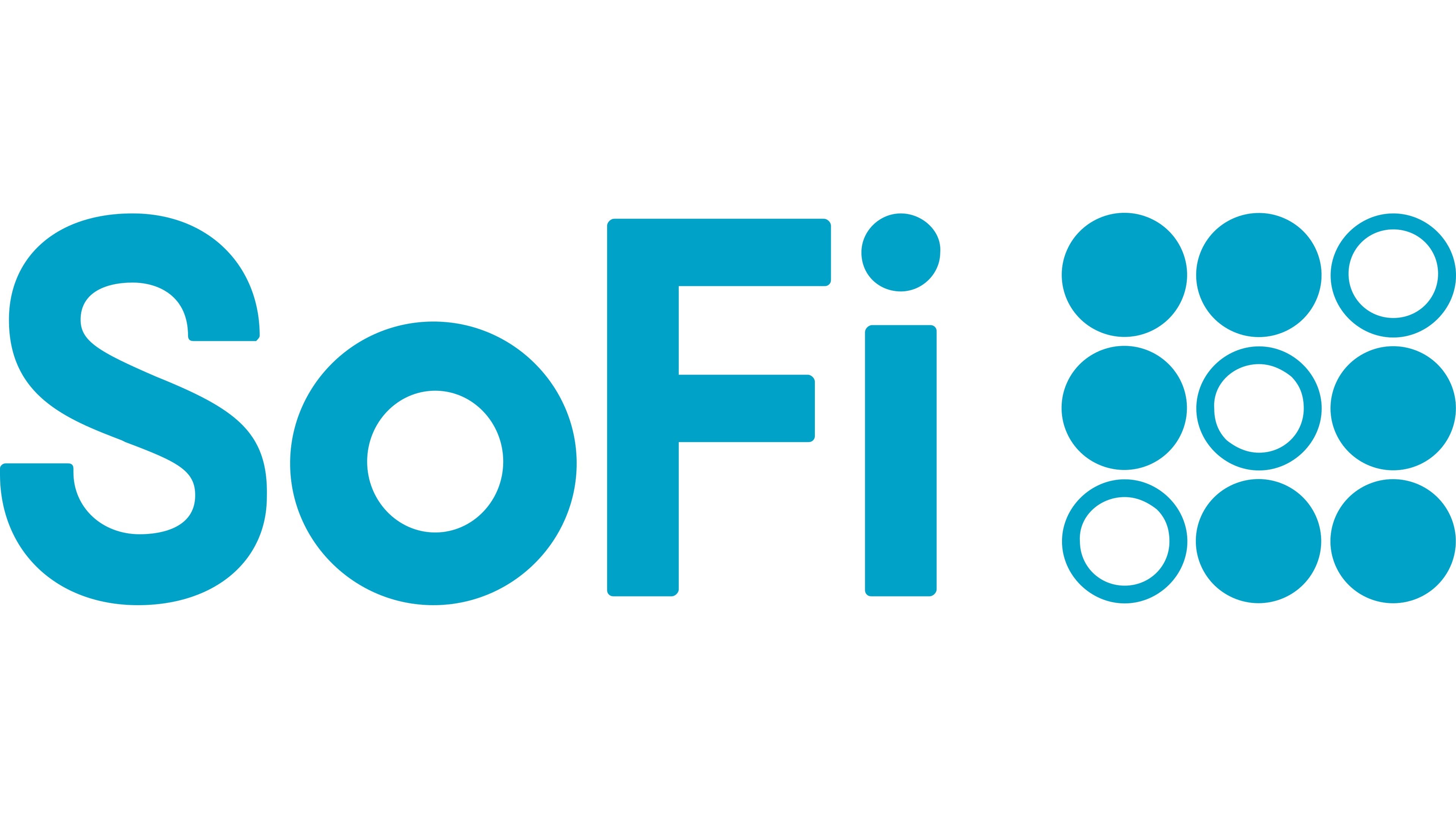 SoFi logo: blue text and grid of circles.