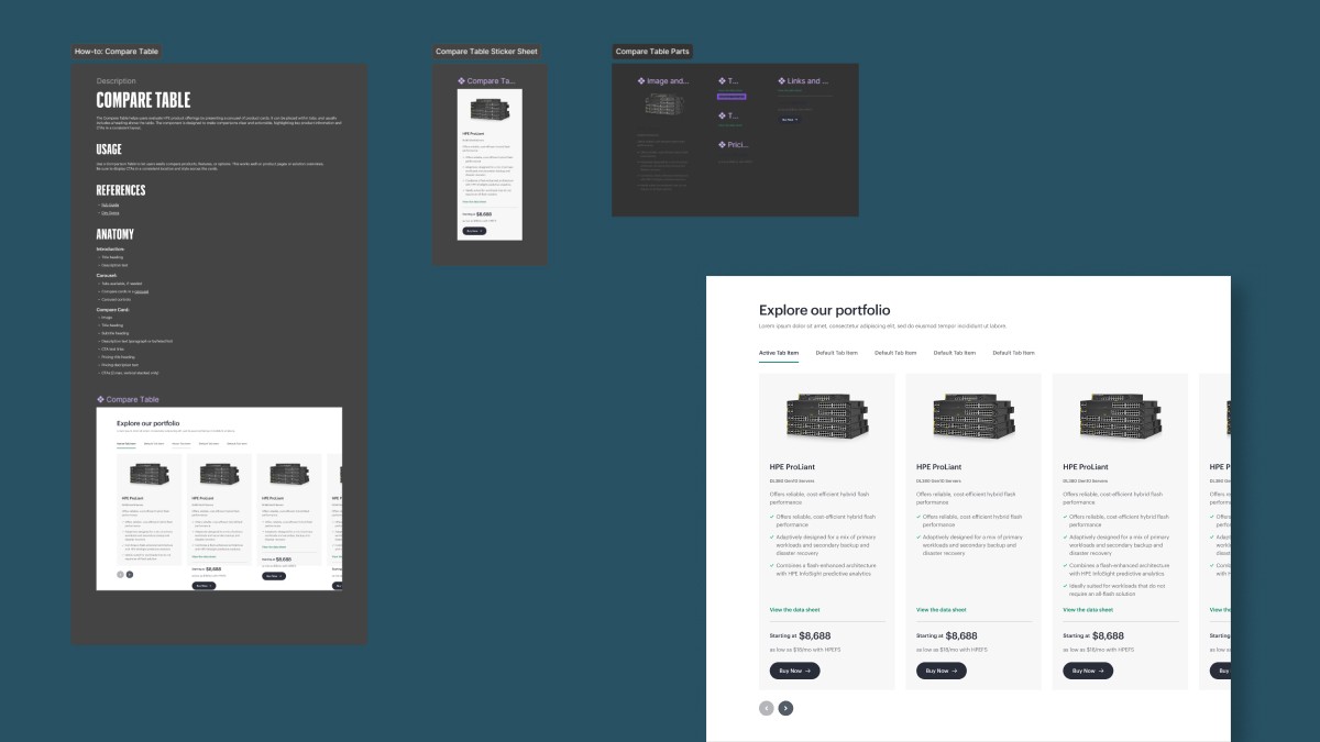 HPE Web Design System Figma compare products table screenshot