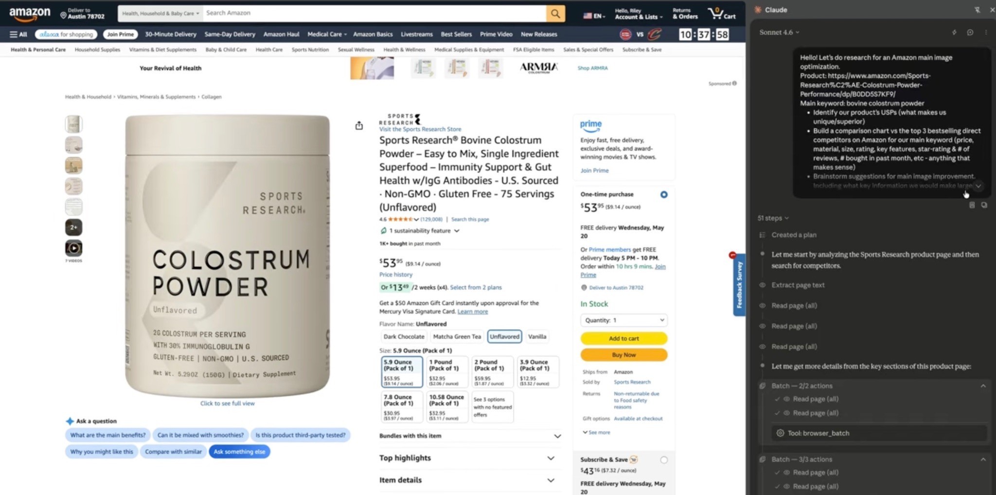 Using Claude AI to help with Amazon Main Image and Research