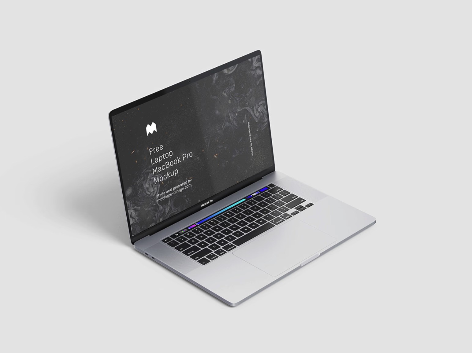 Silver MacBook Pro laptop with a screen displaying "Free Laptop Mockup".
